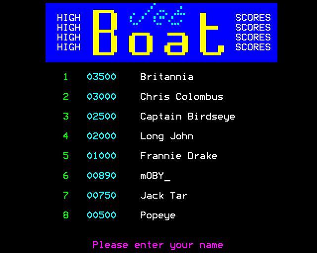 Jet Boat (BBC Micro) screenshot: High Score