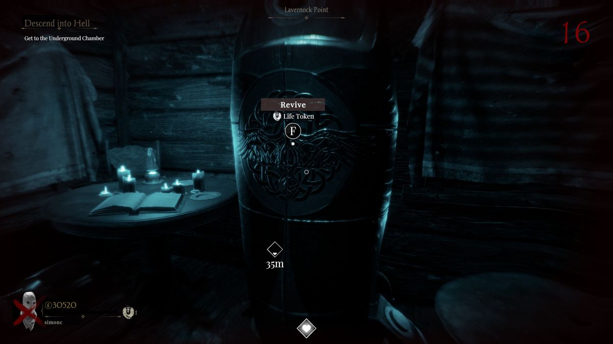 Sker: Ritual (Windows) screenshot: When dead, you can get another chance if you have a revive token and move back to a revive location as a ghost.