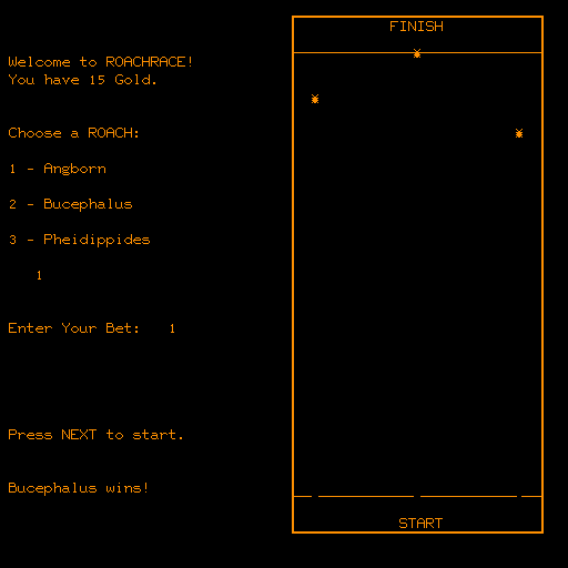 Oubliette (Terminal) screenshot: Betting on roaches