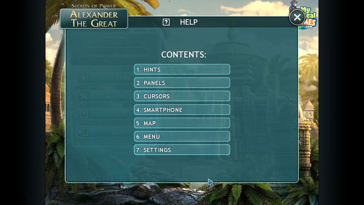 Alexander the Great: Secrets of Power (Windows) screenshot: The game's HELP menu