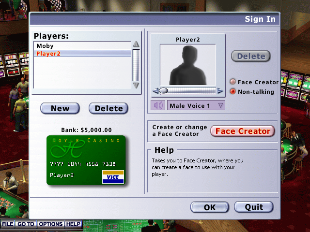 Hoyle Blackjack Series (Windows) screenshot: Player selection