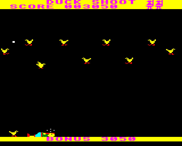 Duck! (BBC Micro) screenshot: Hit by a Bird