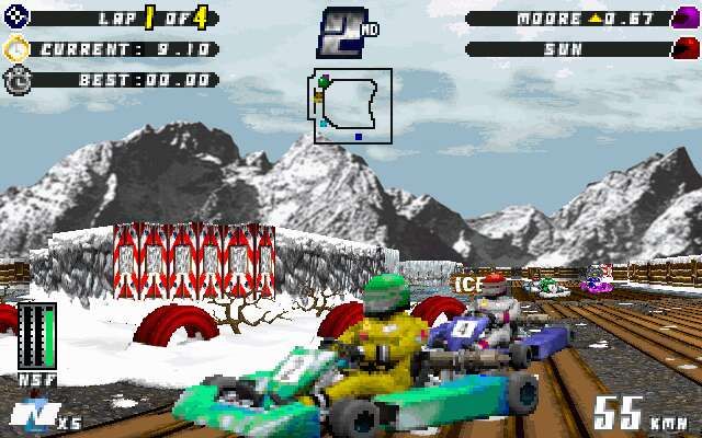 Manic Karts (DOS) screenshot: Turning a corner