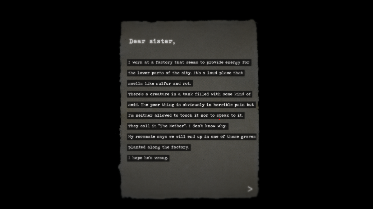 North (Windows) screenshot: A letter describes the workplace