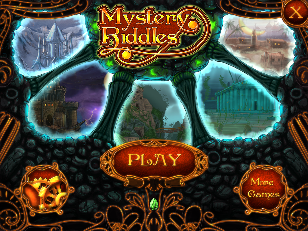 Mystery Riddles (Windows) screenshot: Title and main menu
