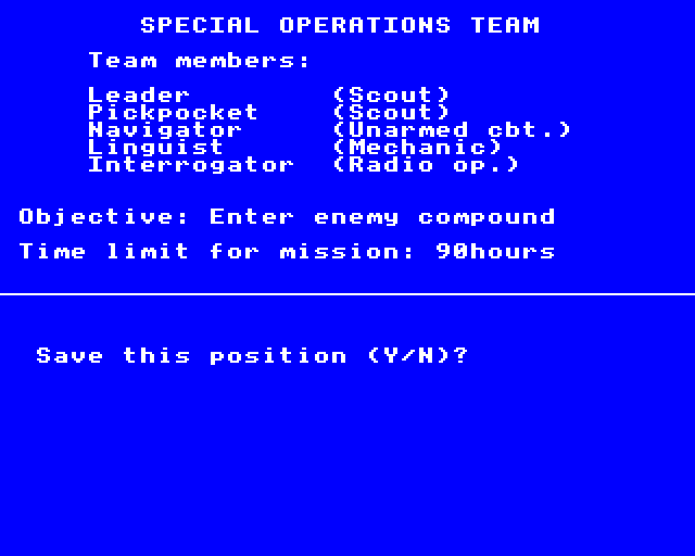 Special Operations (BBC Micro) screenshot: Ready to Begin the Mission
