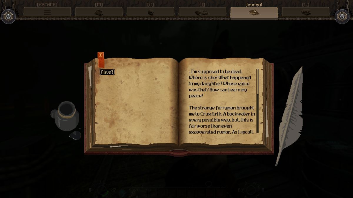Graven (Windows) screenshot: Quests are stored and updated in the journal. (full version)