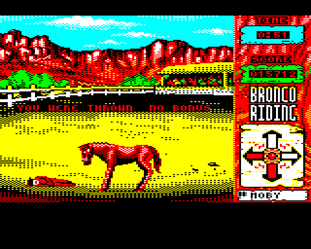 Buffalo Bill's Wild West Show (BBC Micro) screenshot: Thrown from the Horse
