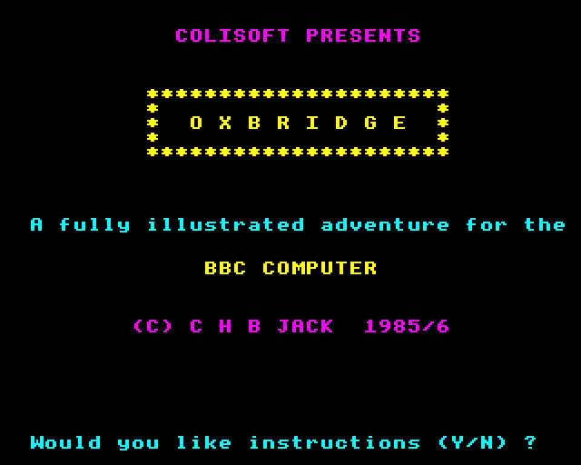 Oxbridge (BBC Micro) screenshot: Title Screen