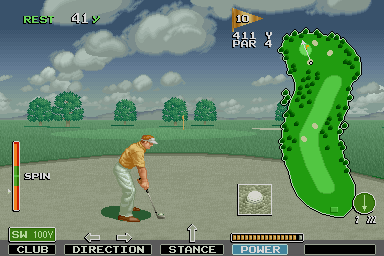 Major Title (Arcade) screenshot: Difficult shot out of the sand trap.