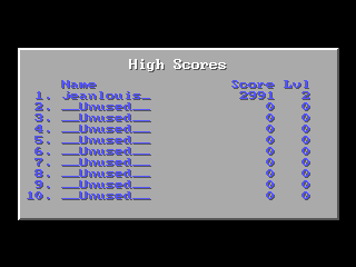 VGA Kix (DOS) screenshot: The high-scores table