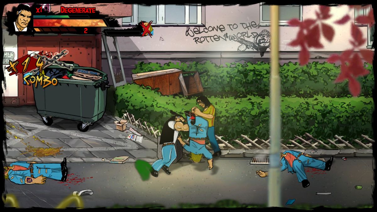 Skinny & Franko: Fists of Violence (Windows) screenshot: Beating guys on the streets.