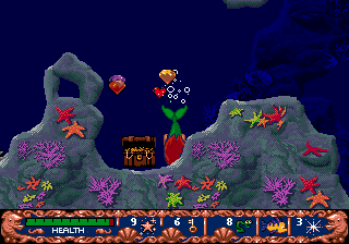 Disney's Ariel the Little Mermaid (Genesis) screenshot: So much treasure at once is too much for such a little mermaid