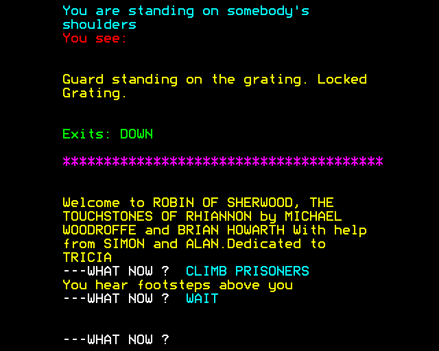 Robin of Sherwood: The Touchstones of Rhiannon (BBC Micro) screenshot: Spying on the Guards