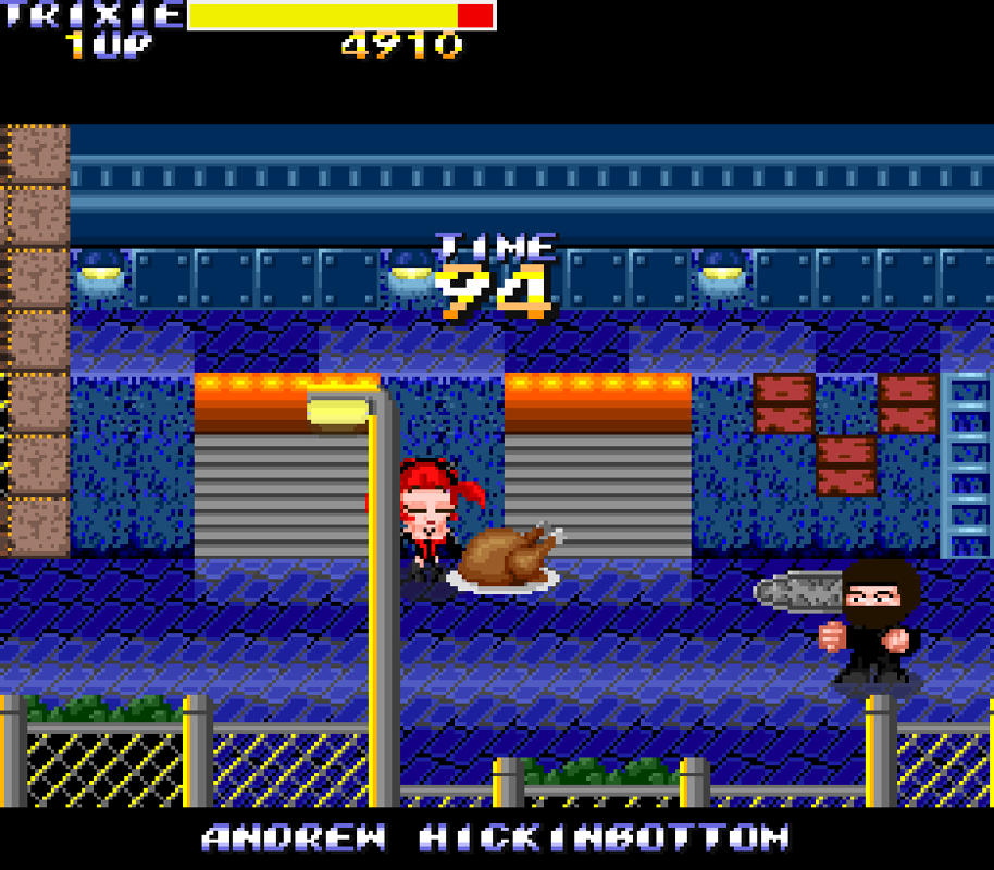 Hicks of Rage (Windows) screenshot: Some well-deserved trashcan chicken