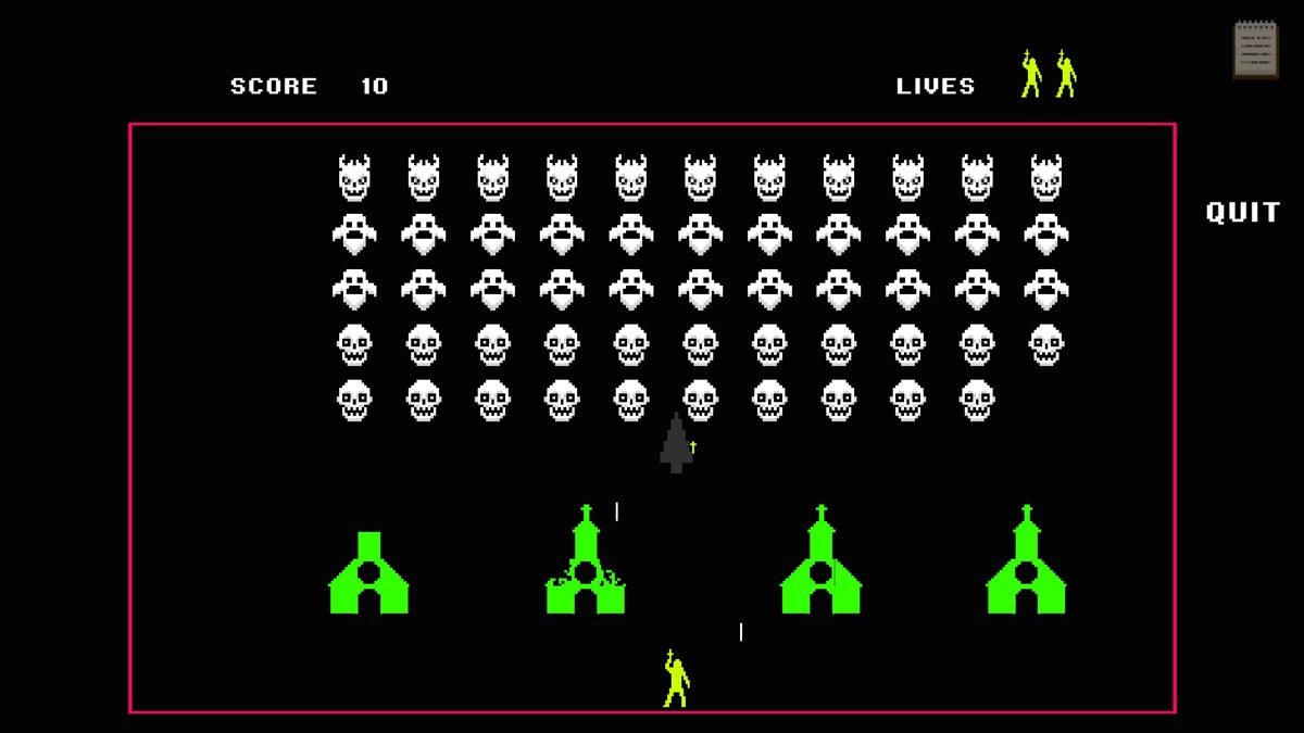 The Darkside Detective (Windows) screenshot: A <moby gamegroup="Space Invaders">Space Invaders</moby> variant from the first bonus case