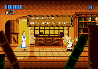 Disney's Beauty and the Beast: Belle's Quest (Genesis) screenshot: In a bookstore