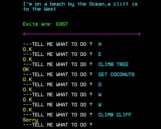 Savage Island (BBC Micro) screenshot: Along a Cliff