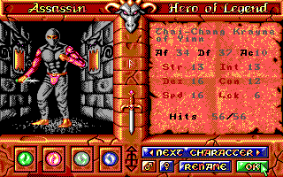 Worlds of Legend: Son of the Empire (DOS) screenshot: Setting up the characters (EGA)