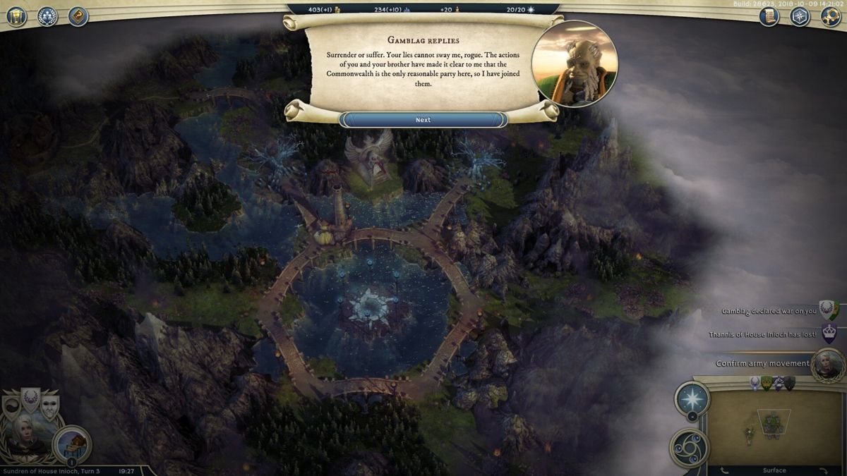Age of Wonders III (Windows) screenshot: Some forces will be allies and others will levy threats and start war.