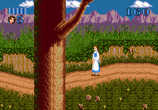 Disney's Beauty and the Beast: Belle's Quest (Genesis) screenshot: Following the path outside the village