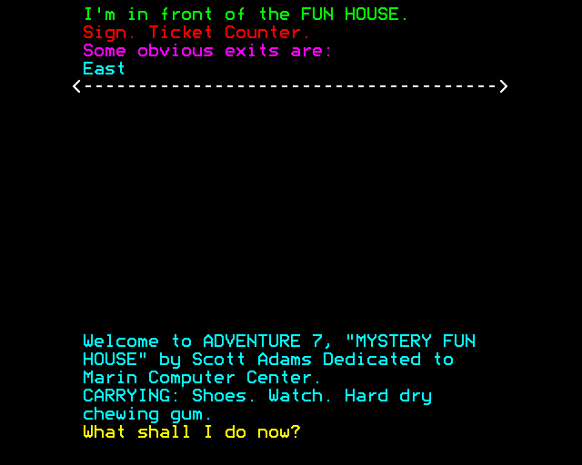 Mystery Fun House (BBC Micro) screenshot: Starting the Adventure