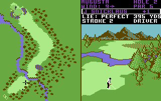 World Tour Golf (Commodore 64) screenshot: Almost landed in the water hazard!