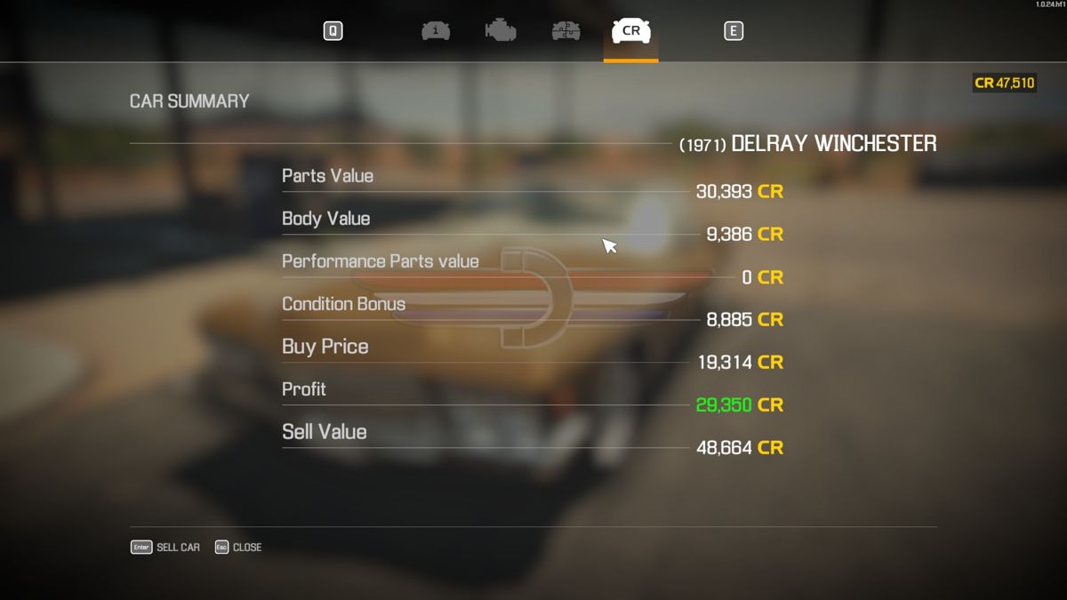 Car Mechanic Simulator 2021 (Windows) screenshot: What the price breakdown and profit came out as.