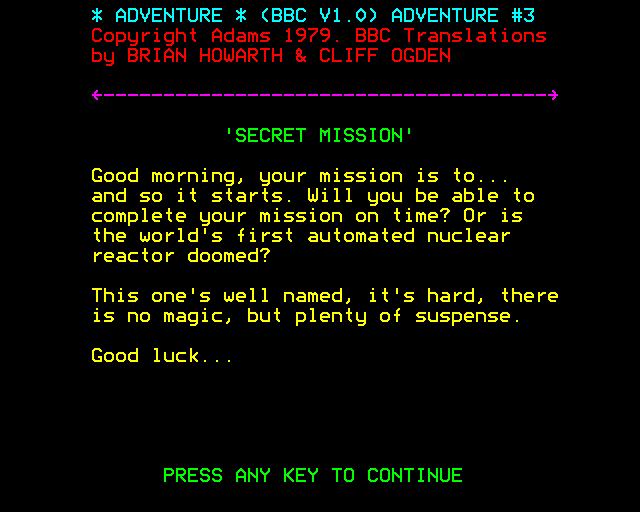 Secret Mission (BBC Micro) screenshot: Introduction