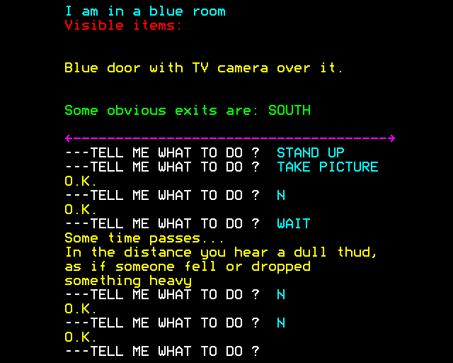 Secret Mission (BBC Micro) screenshot: Strange Blue Room