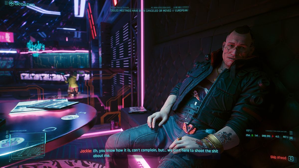 Cyberpunk 2077 (Windows) screenshot: A guy named Jackie.