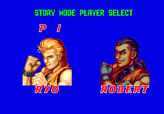 Art of Fighting (Genesis) screenshot: In story mode, you can only choose from either Ryo or Robert.