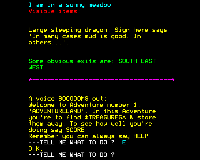 Adventureland (BBC Micro) screenshot: A Sleeping Dragon