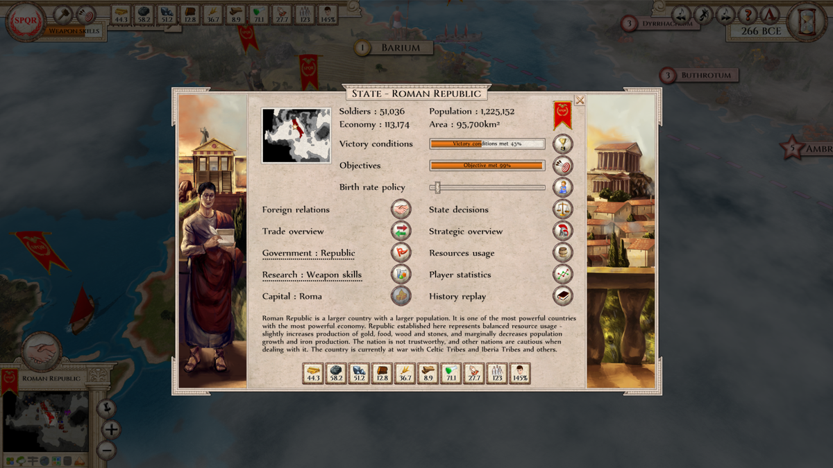Aggressors: Ancient Rome (Windows) screenshot: State menu