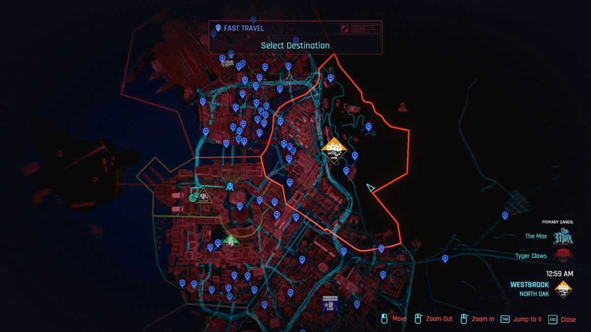 Cyberpunk 2077 (Windows) screenshot: City map.