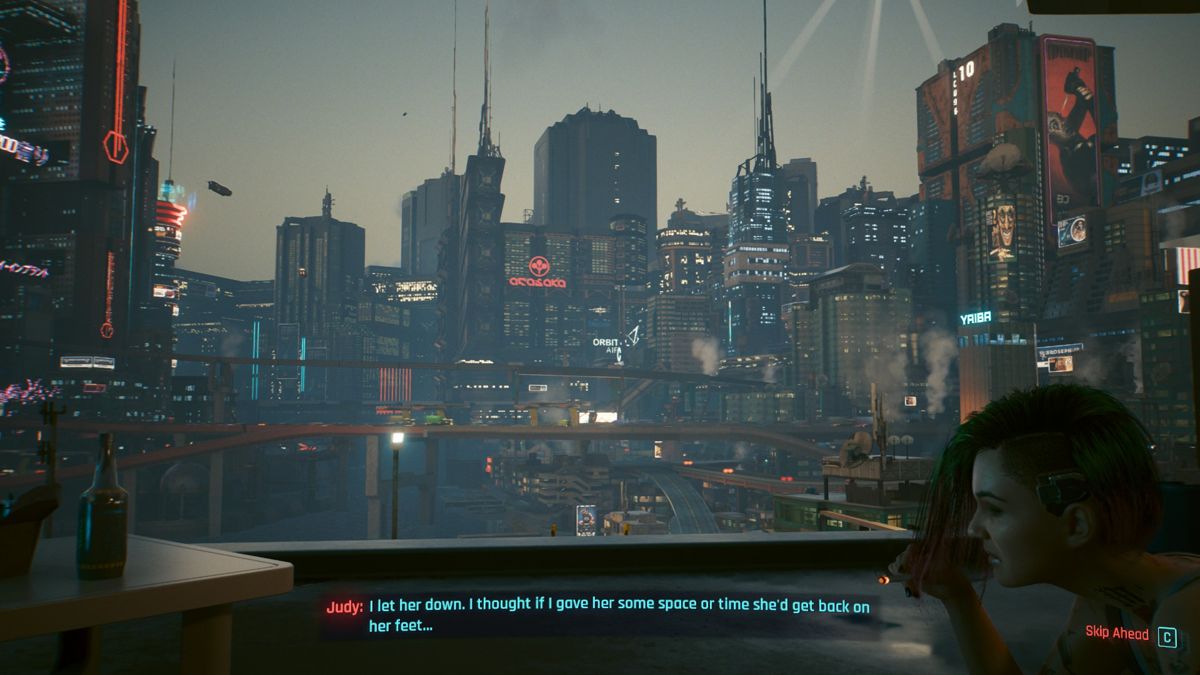 Cyberpunk 2077 (Windows) screenshot: Judy needs some help.