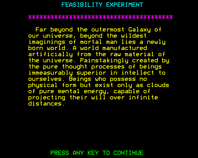 Feasibility Experiment (BBC Micro) screenshot: Introduction