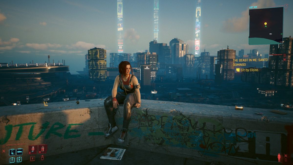 Cyberpunk 2077 (Windows) screenshot: The city is picturesque at almost any angle.