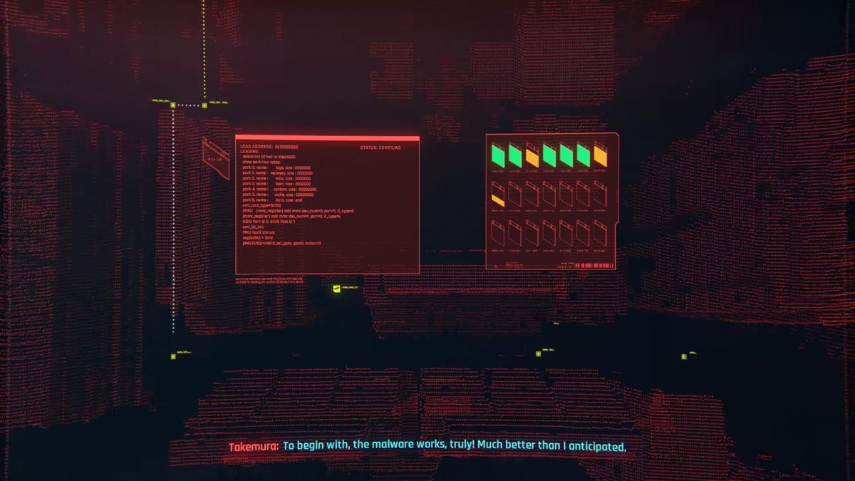 Cyberpunk 2077 (Windows) screenshot: Gotta watch out for the malware.