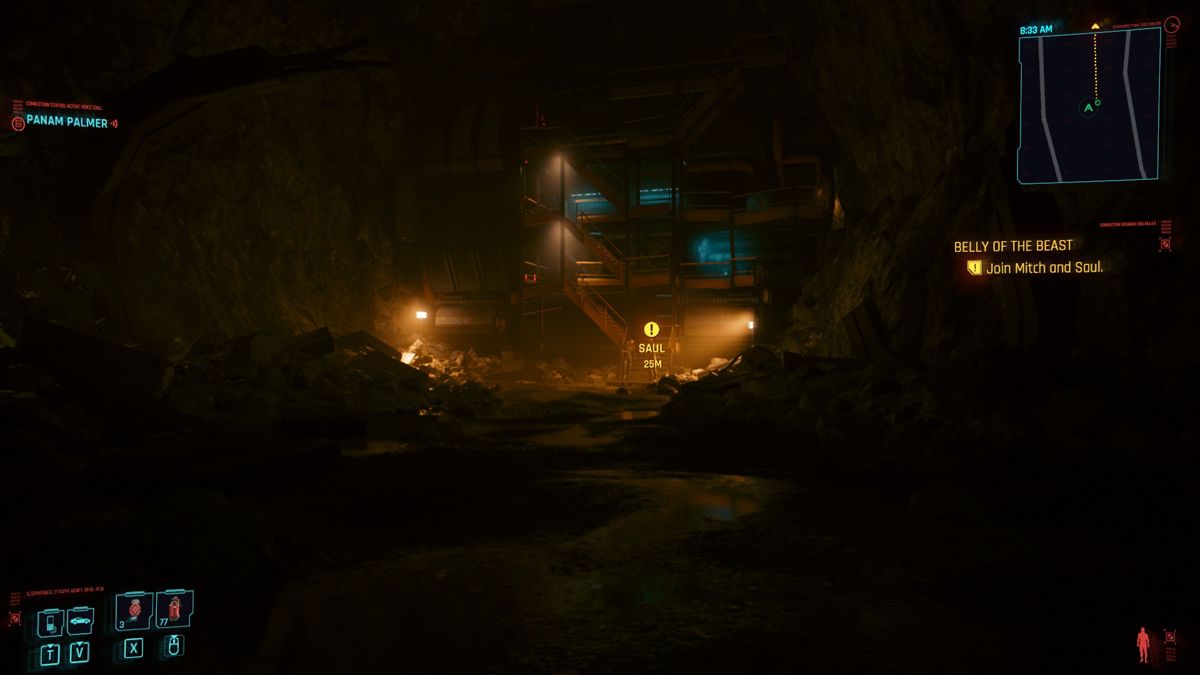 Cyberpunk 2077 (Windows) screenshot: Deep in the caves.