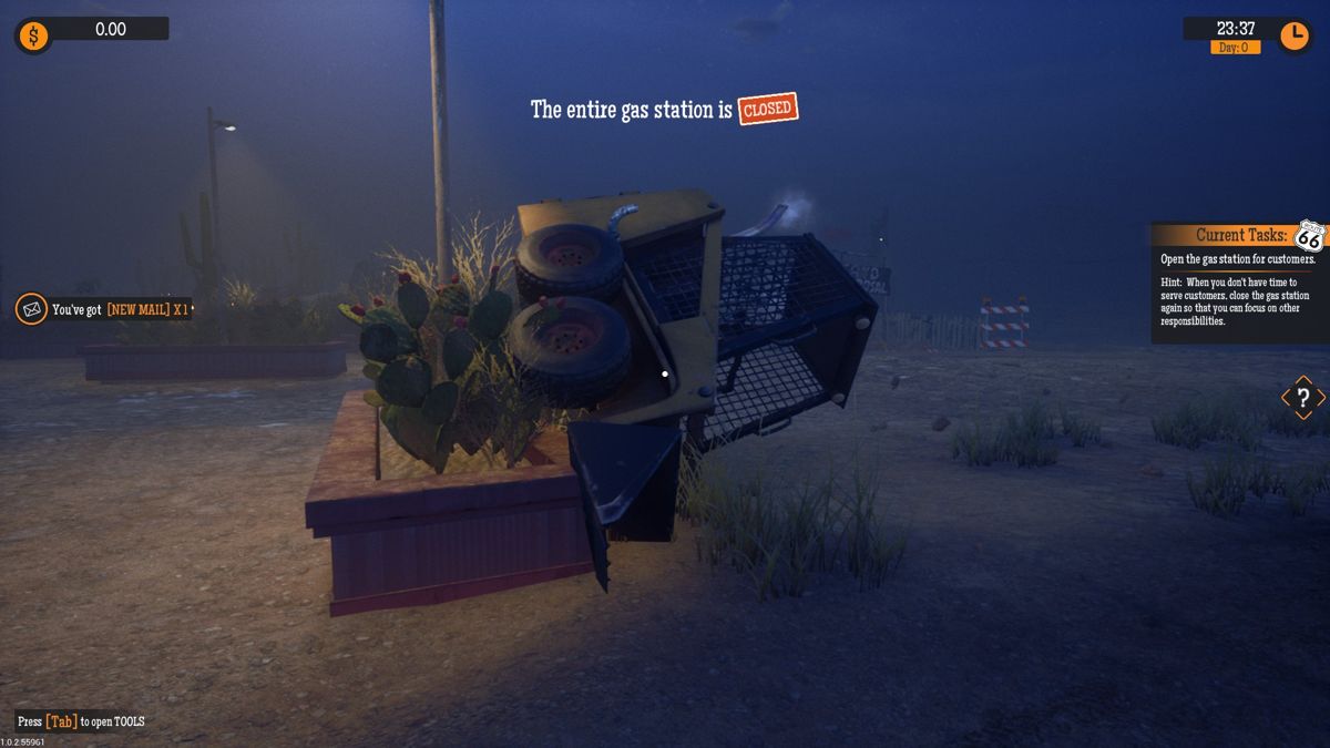 Gas Station Simulator (Windows) screenshot: Shouldn't have been moving all that sand around at night.