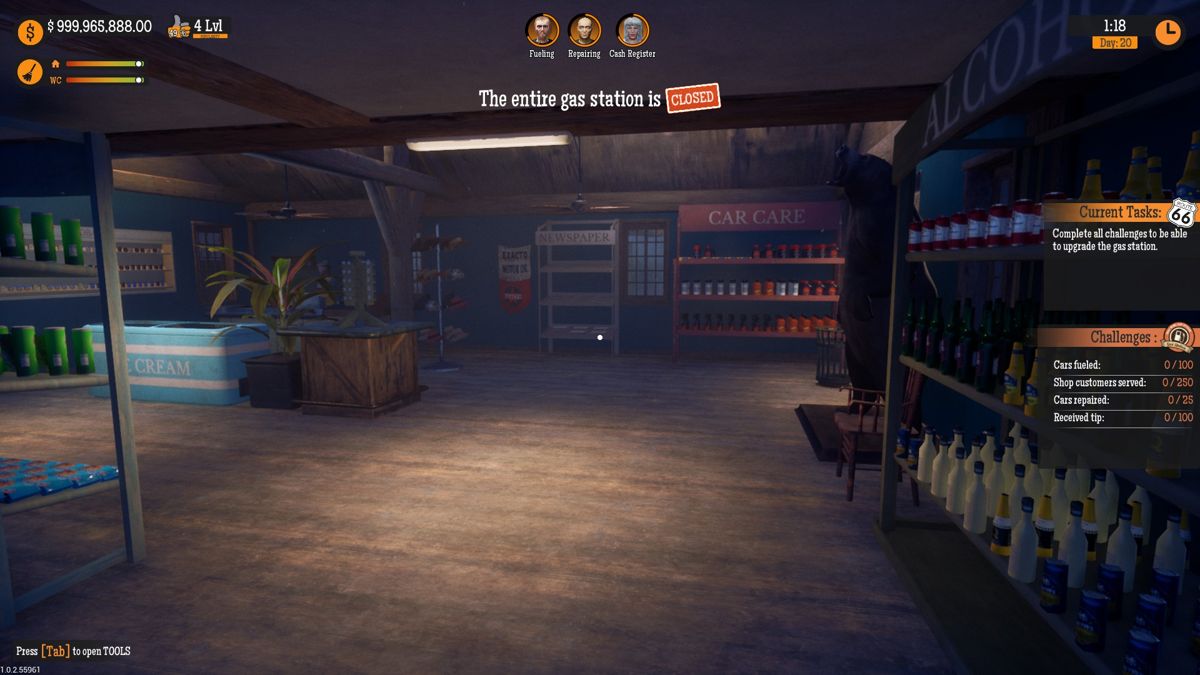 Gas Station Simulator (Windows) screenshot: The shop can be expanded on over time.