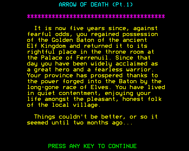 Arrow of Death: Part I (BBC Micro) screenshot: Introduction