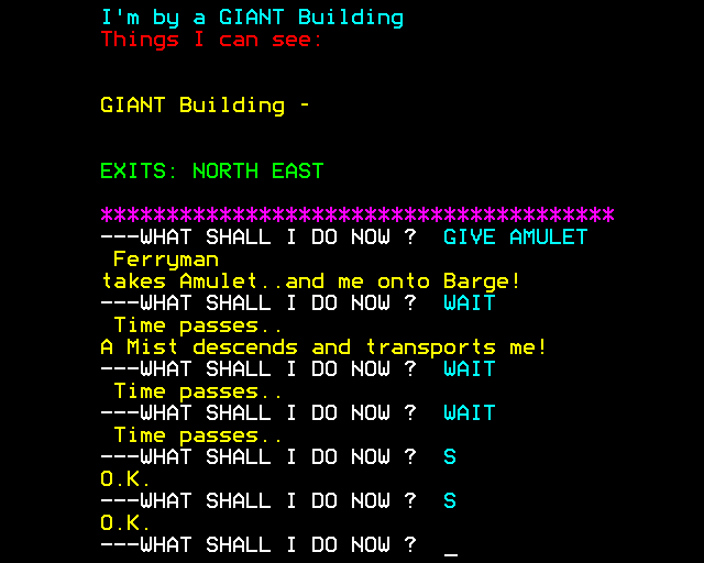 Arrow of Death: Part I (BBC Micro) screenshot: Outside a Giant Building