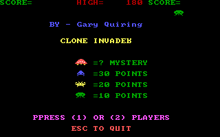 Clone Invader (DOS) screenshot: Title screen (EGA)