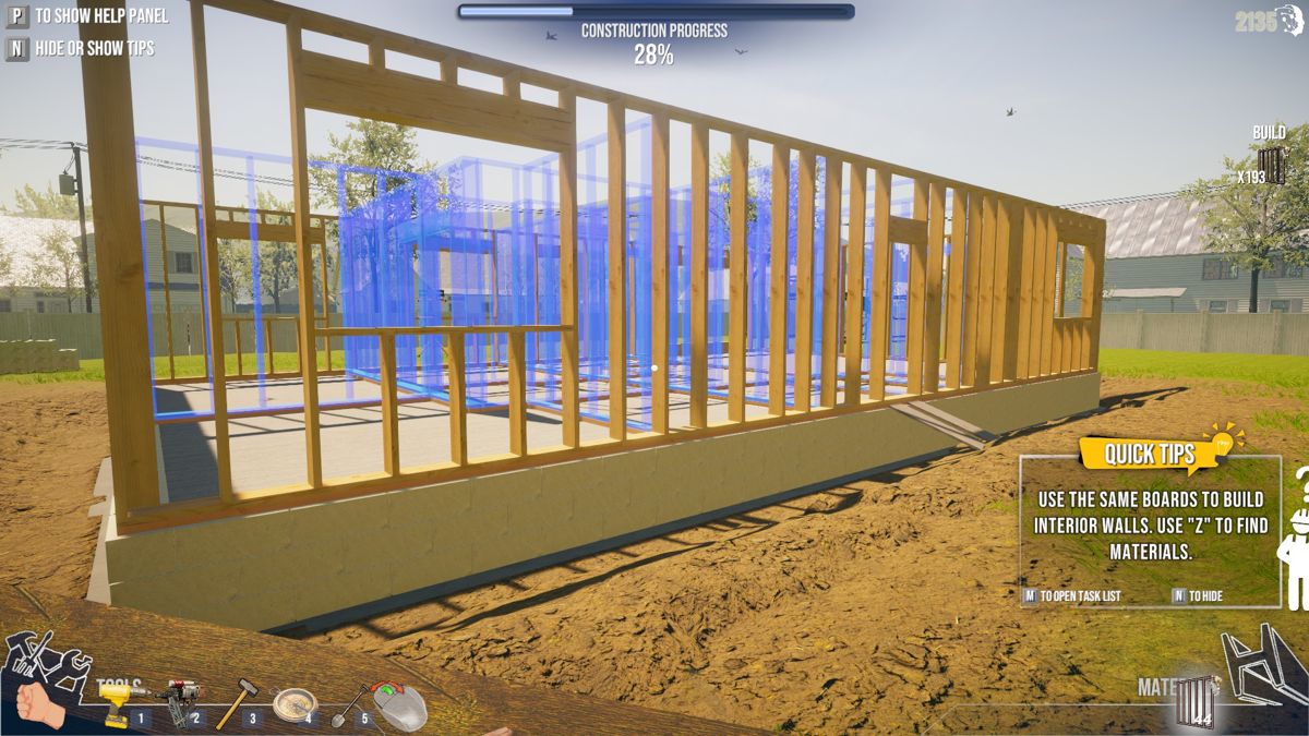 House Builder (Windows) screenshot: Frames going up.