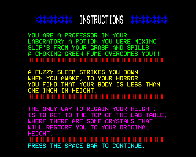 Shrinking Professor (BBC Micro) screenshot: Introduction