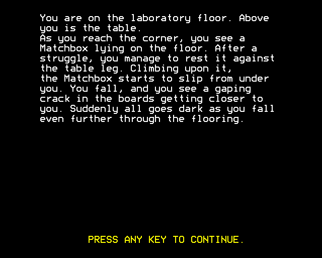Shrinking Professor (BBC Micro) screenshot: Falling to the Basement
