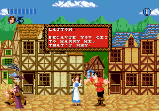 Disney's Beauty and the Beast: Belle's Quest (Genesis) screenshot: Talking to Gaston