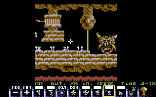 Lemmings (Commodore 64) screenshot: You need to blast through the wall to get home